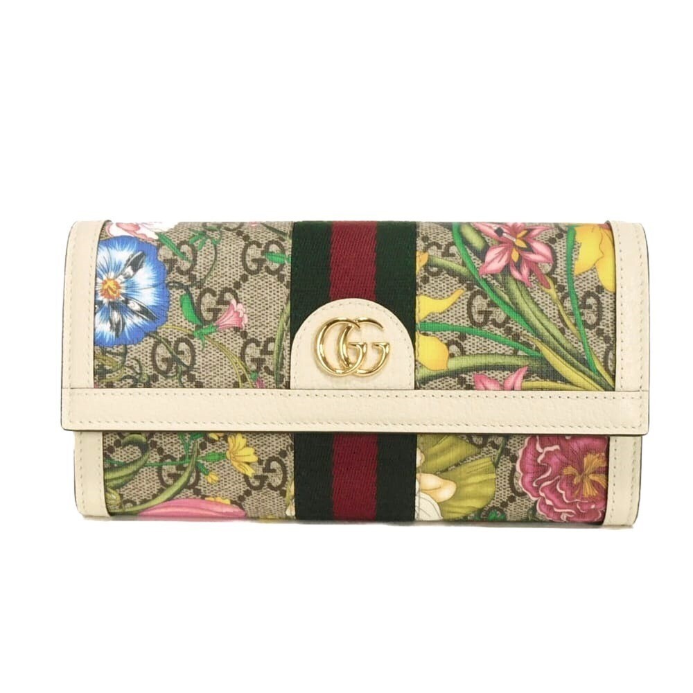 Gucci Ophidia GG Flora Continental Wallet Flower Web Supreme White 523153 92Y...